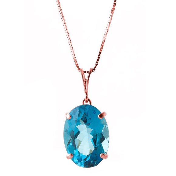 14K. SOLID GOLD NECKLACE WITH OVAL BLUE TOPAZ - Picture 2 of 11